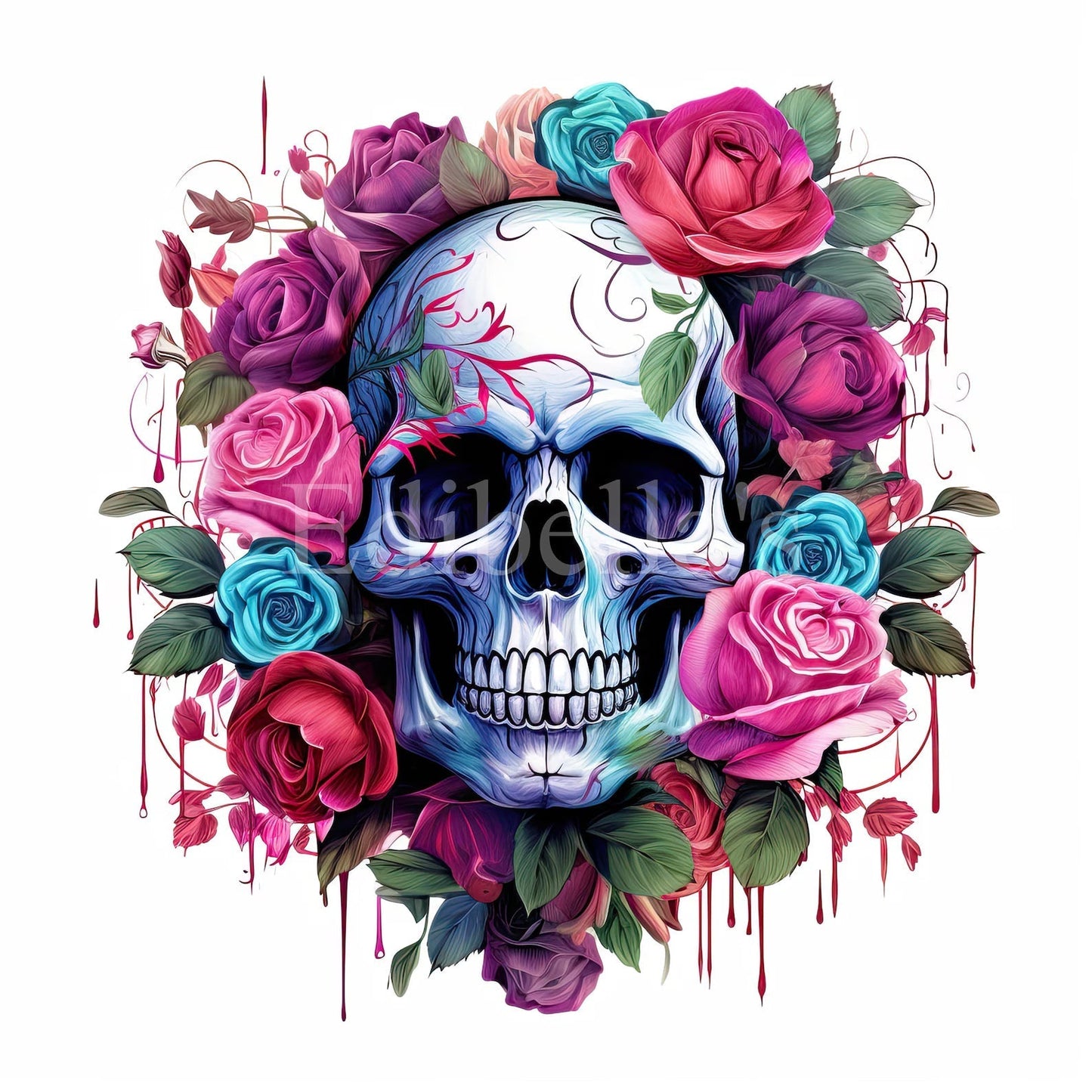 Floral Skull Sublimation Clipart 1 | 300 DPI JPEG Transparent PNG | 4096 x 4096 Pixels | 13.65 x 13.65 Inches | Digital Download