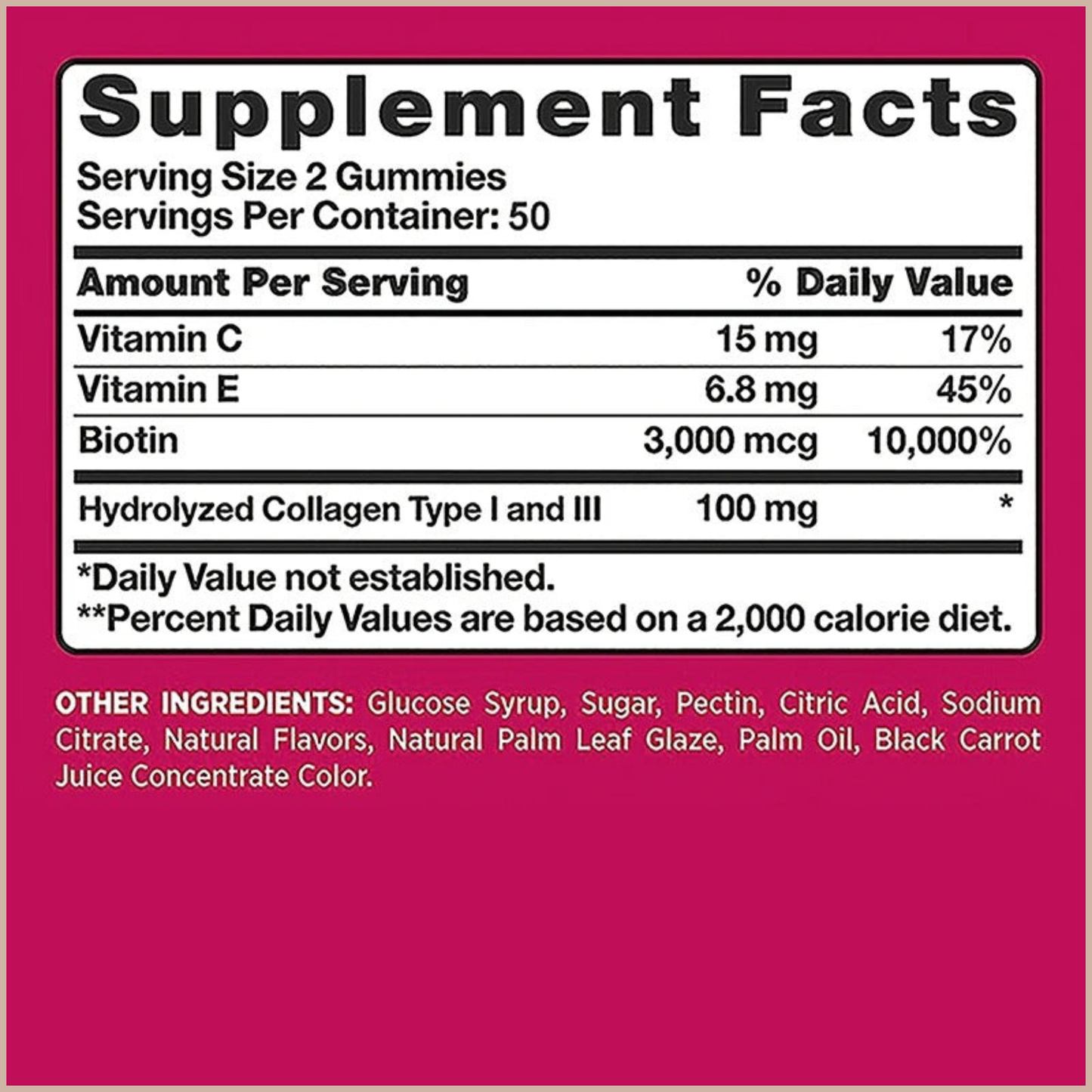 Natural Biotin Gummies – Hair, Skin, Nails & Collagen Support – Antioxidant Beauty Supplement – 100 Gummies