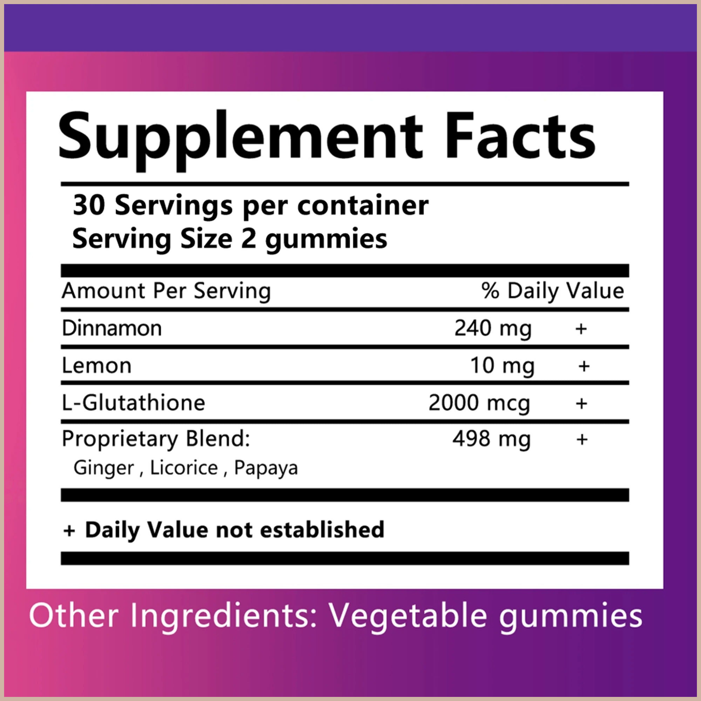 Skin Brightening Gummies – Tone, Antioxidant & Anti-Aging Support – L-Glutathione, Lemon & Cinnamon – 60 Gummies