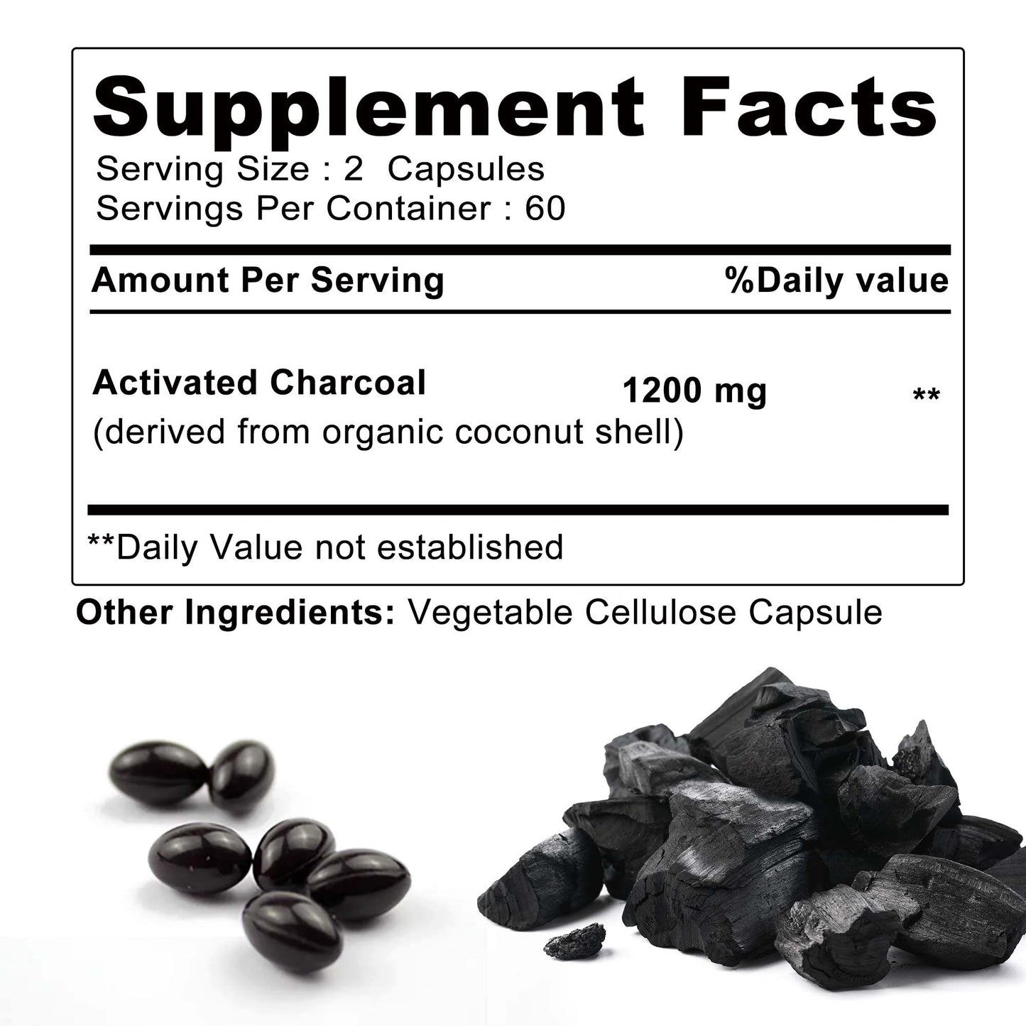 Activated Charcoal Digestive Support Capsules, 60 Count