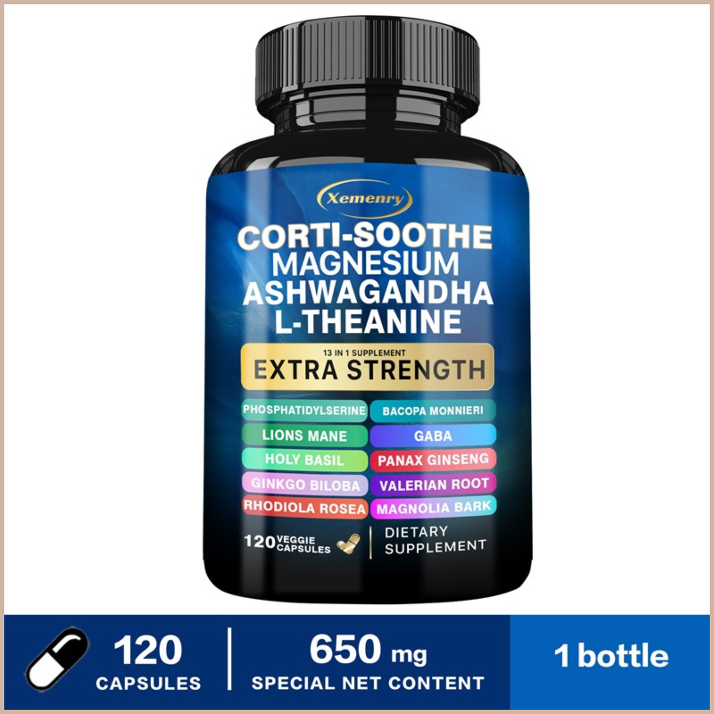 Cortisol Support Capsules with Magnesium, Ashwagandha & L-Theanine, Daily Calm Supplement