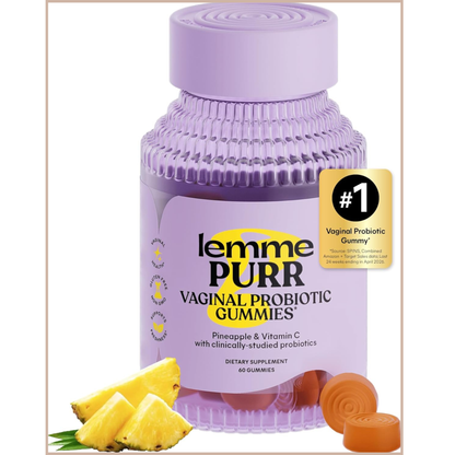 Lemme Purr Vaginal Probiotic Gummies – pH Balance, Healthy Odor, Flora & Immune Support – Pineapple Flavor – 60 Count