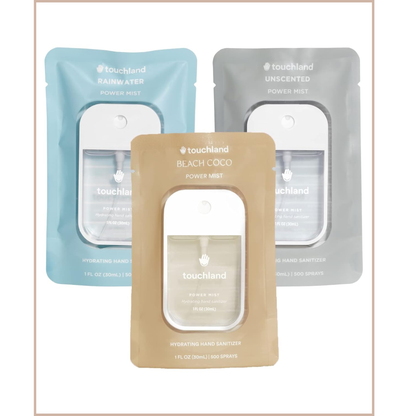 Hand Sanitizer Spray Dye Free Trio – Rainwater, Beach Coco & Unscented – 3 x 1 fl oz Travel Mists