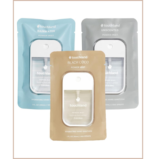Hand Sanitizer Spray Dye Free Trio – Rainwater, Beach Coco & Unscented – 3 x 1 fl oz Travel Mists