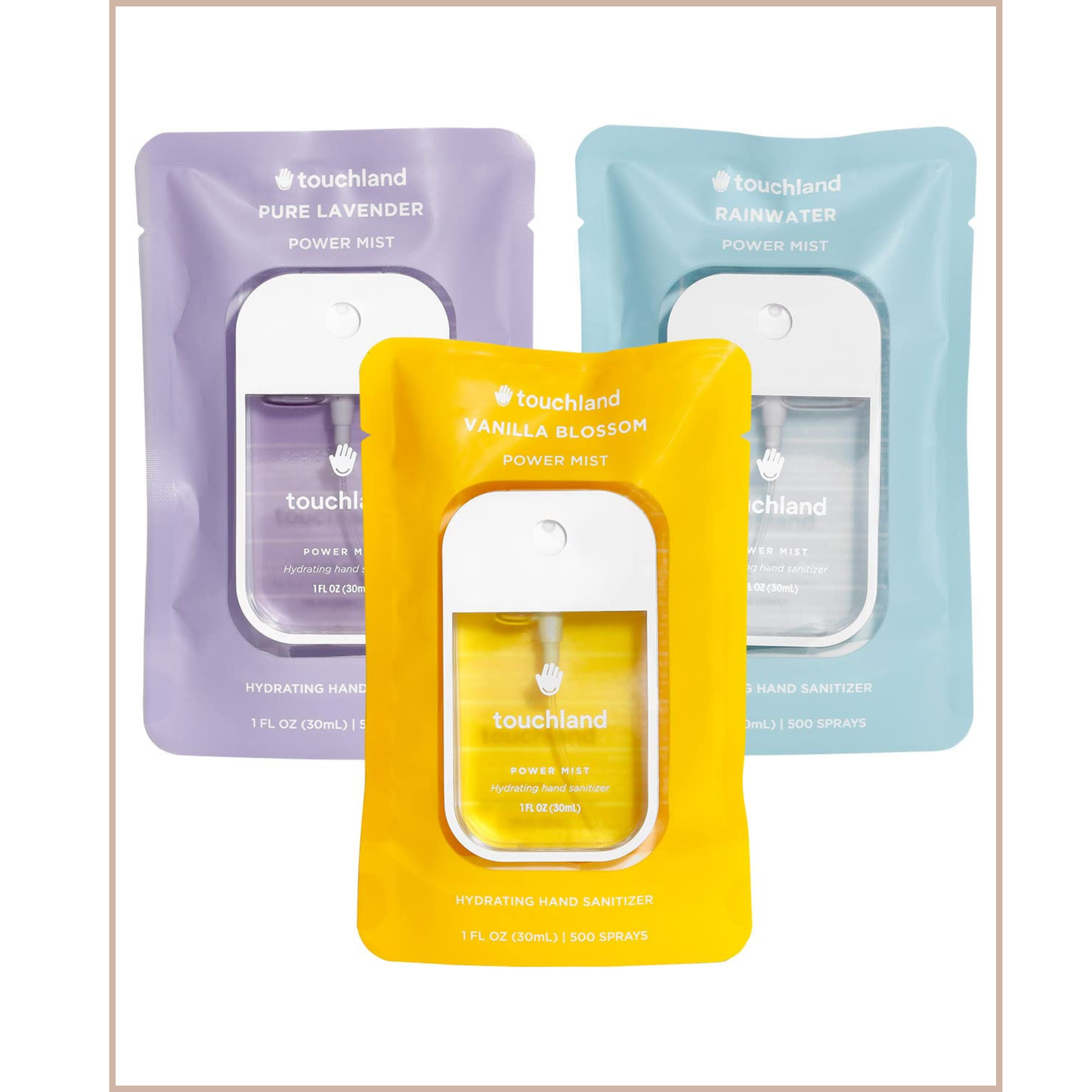 Hand Sanitizer Spray Blossom Trio – Pure Lavender, Vanilla Blossom & Rainwater – 3 x 1 fl oz Travel Mists