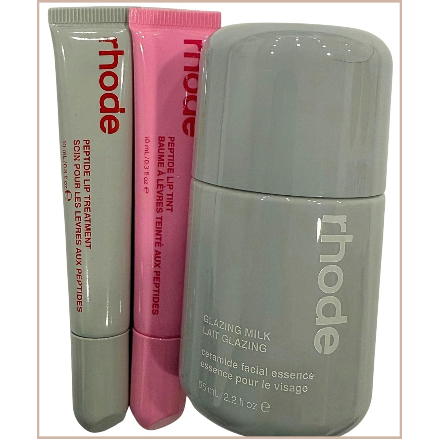 Glazed Trio Set – Glazing Milk, Peptide Lip Treatment Strawberry Glaze & Peptide Lip Tint Jelly Bean – 3-Piece Skincare and Lip Care Collection
