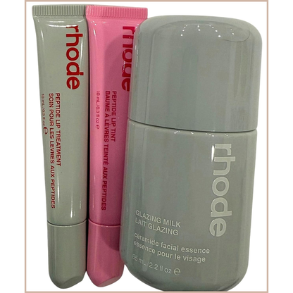 Glazed Trio Set – Glazing Milk, Peptide Lip Treatment Strawberry Glaze & Peptide Lip Tint Jelly Bean – 3-Piece Skincare and Lip Care Collection