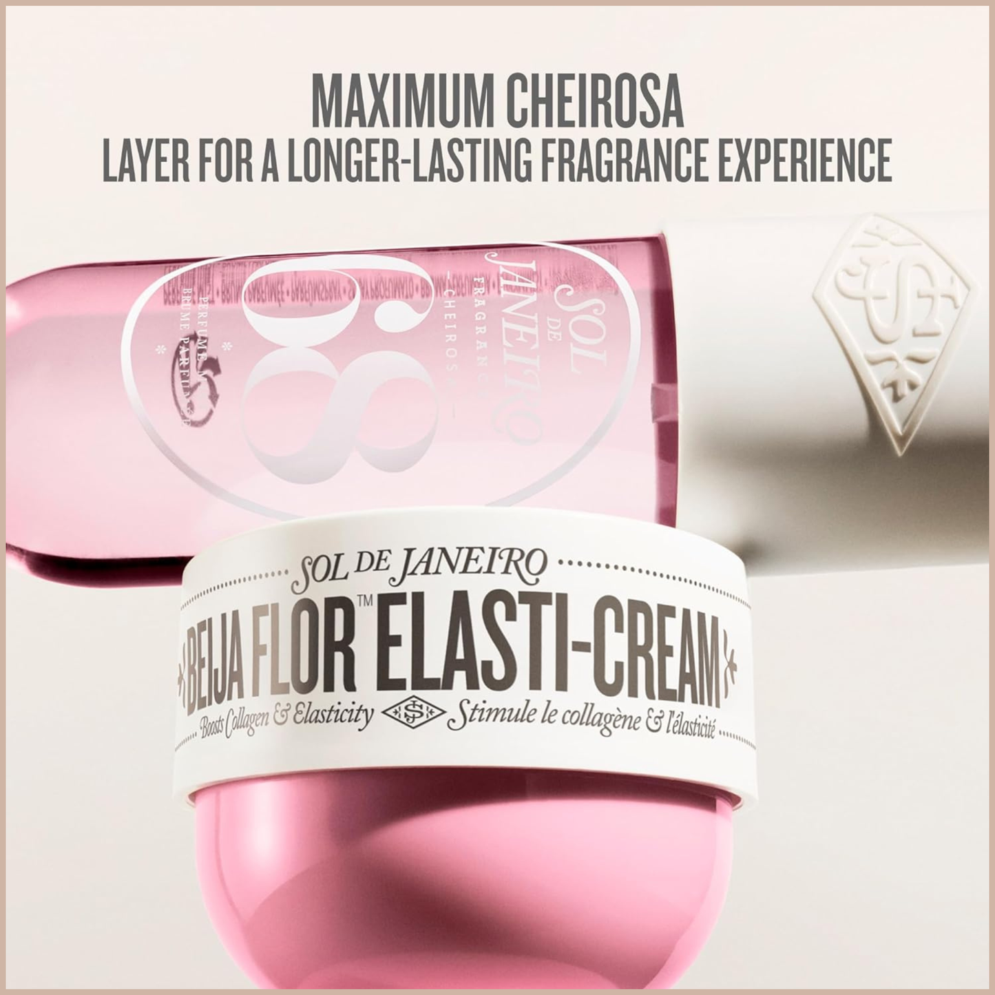 Collagen Boosting Beija Flor Elasti-Cream Body Cream – Hydrating Firming Body Cream with Cacay Oil, Plant Squalane & Cheirosa 68 Fragrance