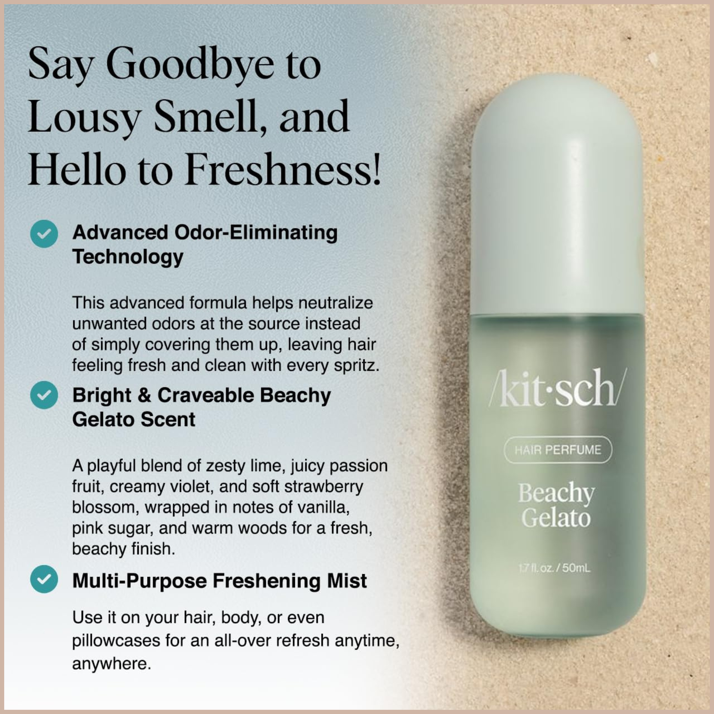 Hair Perfume for Women – Beachy Gelato Hair & Body Mist with Tropical Citrus, Vanilla Bean & Patented Odor-Eliminating Technology – 50ml