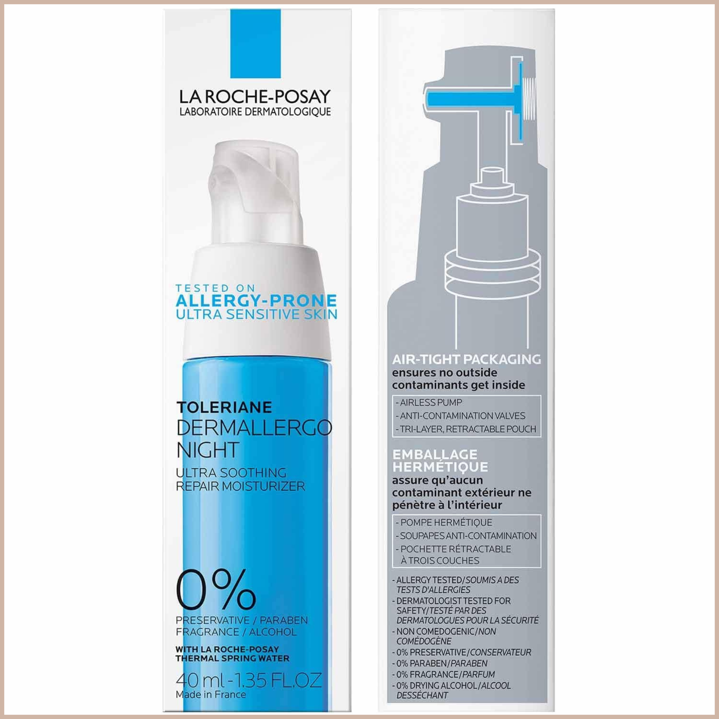 Toleriane Dermallergo Night Cream – Intense Soothing Night Moisturizer with Neurosensine, Vitamin E & Niacinamide for Sensitive Skin