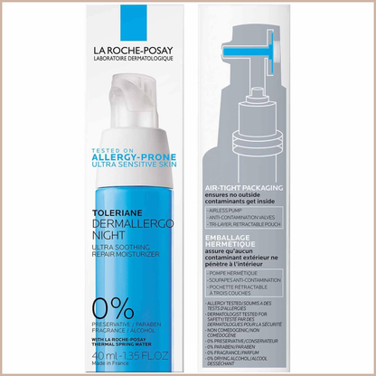 Toleriane Dermallergo Night Cream – Intense Soothing Night Moisturizer with Neurosensine, Vitamin E & Niacinamide for Sensitive Skin