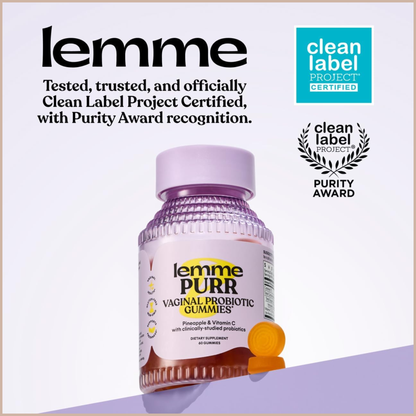 Lemme Purr Vaginal Probiotic Gummies – pH Balance, Healthy Odor, Flora & Immune Support – Pineapple Flavor – 60 Count