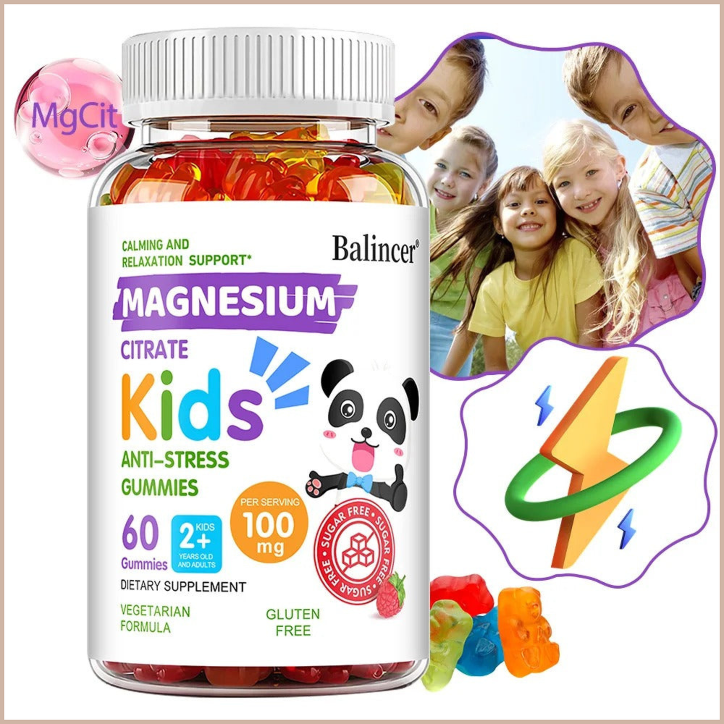 Magnesium Citrate Gummies – Calming, Sleep, Stress, Memory & Focus Support – Vegan Non-GMO Supplement