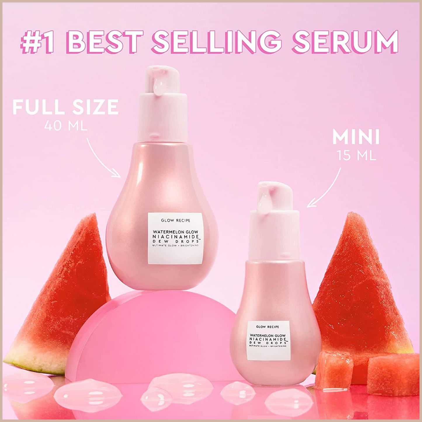 Watermelon Niacinamide Dew Drops – Korean Hydrating Glow Serum, Primer & Liquid Highlighter with Hyaluronic Acid – 40ml
