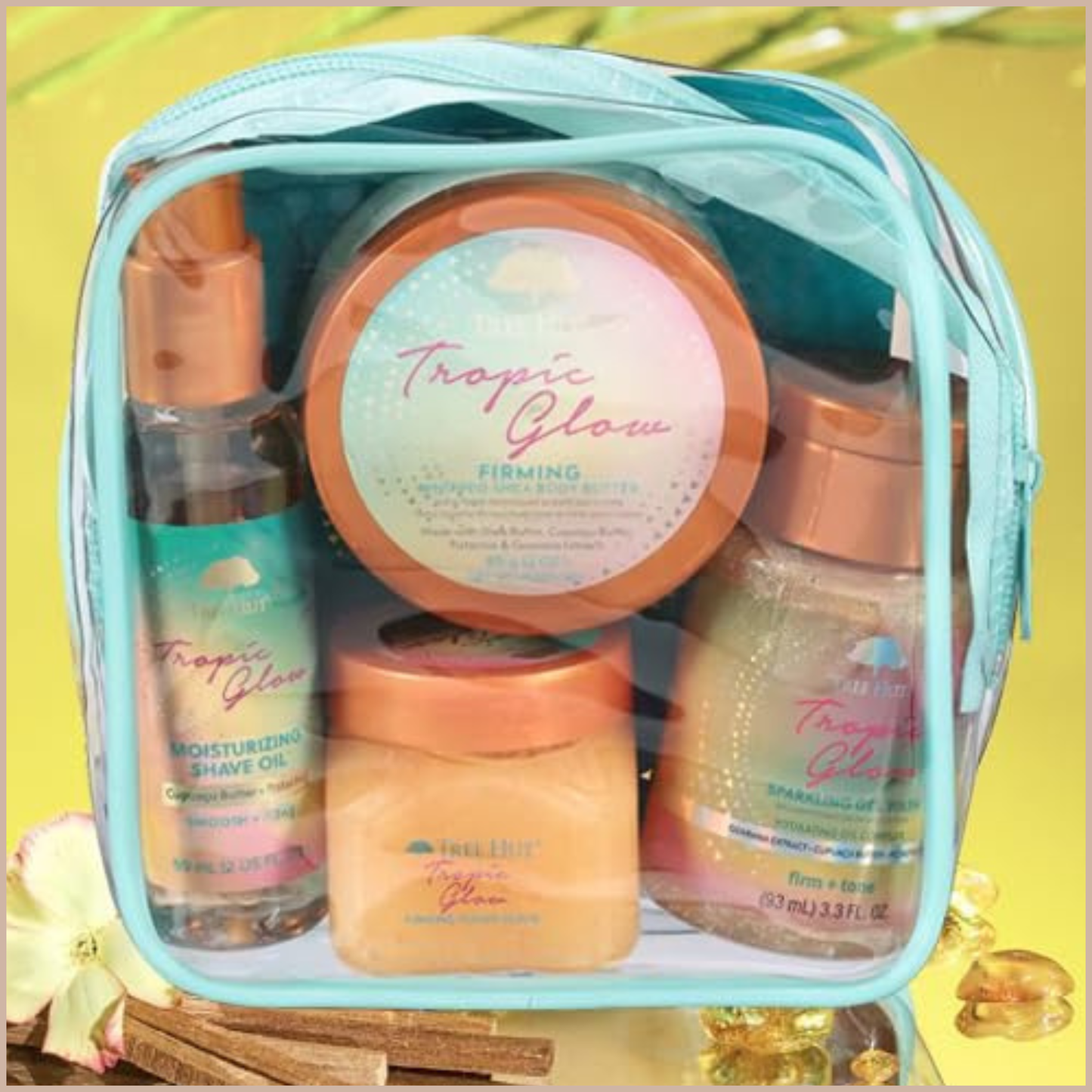 Tropic Glow Everything Shower Gift Set – 4-Piece Self-Care Body Care Set with Scrub, Body Wash, Shave Oil & Body Butter