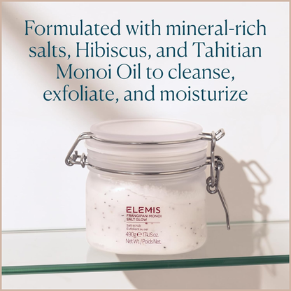 Frangipani Monoi Salt Glow Body Scrub – Tropical Body Polish with Mineral-Rich Salts, Hibiscus & Monoi Oil – 490g
