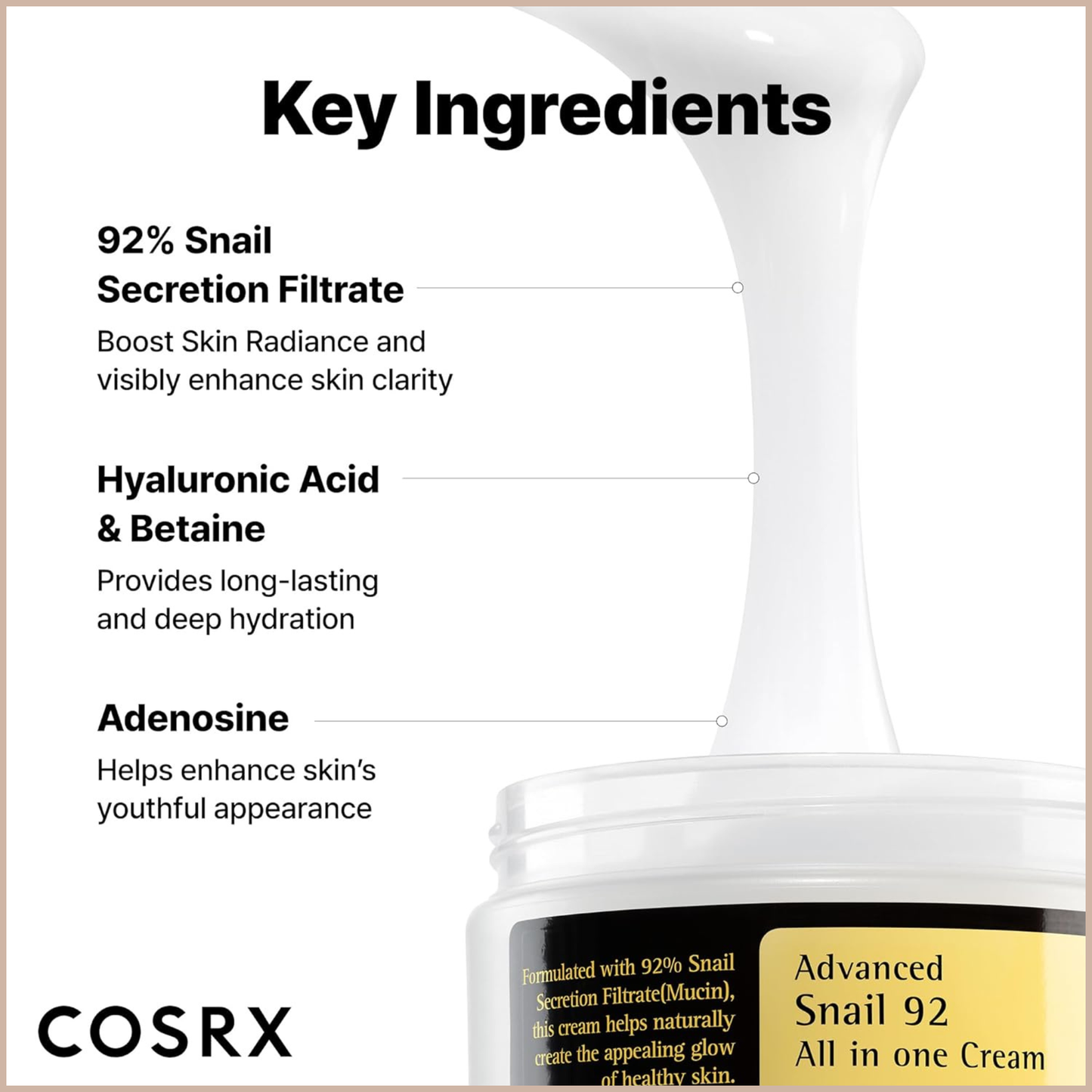 Advanced Snail 92 All In One Cream – 92% Snail Mucin Hydrating & Repairing Moisturizer