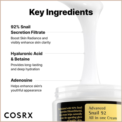 Advanced Snail 92 All In One Cream – 92% Snail Mucin Hydrating & Repairing Moisturizer