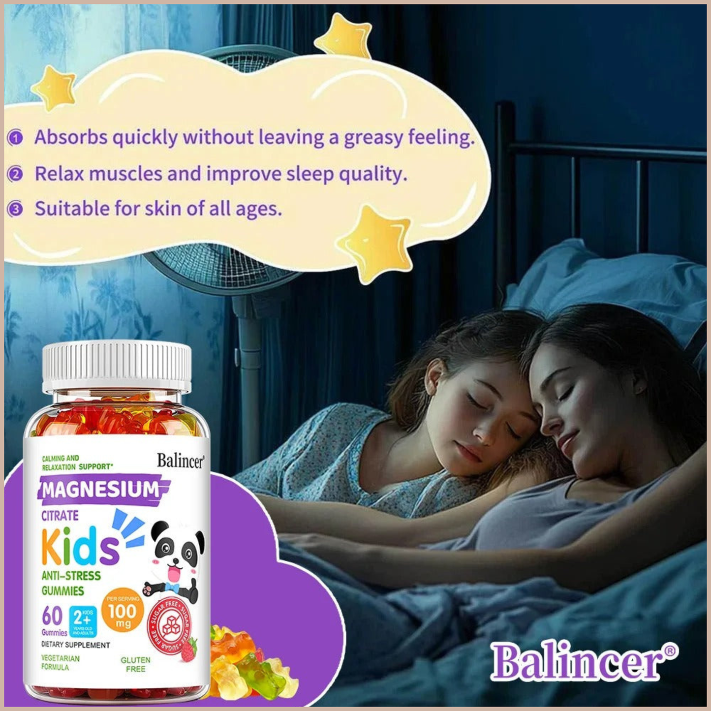Magnesium Citrate Gummies – Calming, Sleep, Stress, Memory & Focus Support – Vegan Non-GMO Supplement