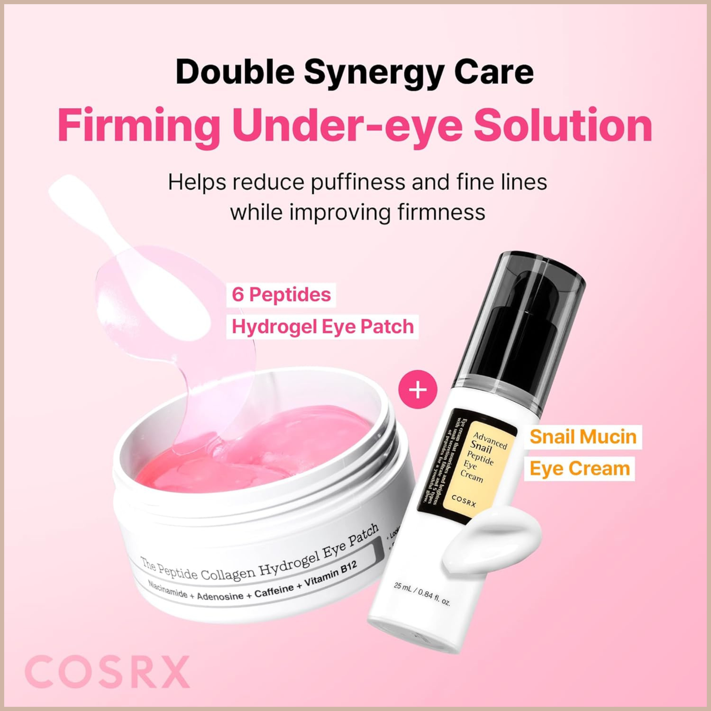 Pink Peptides Collagen Hydrogel Eye Patch – Cooling & Firming Under Eye Patches with 4 Peptides, Collagen & Caffeine – 60 Count