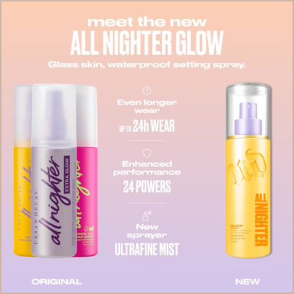 All Nighter Waterproof Glow Setting Spray – 24HR Makeup Hold, Glass-Skin Glow & Hydrating Finish