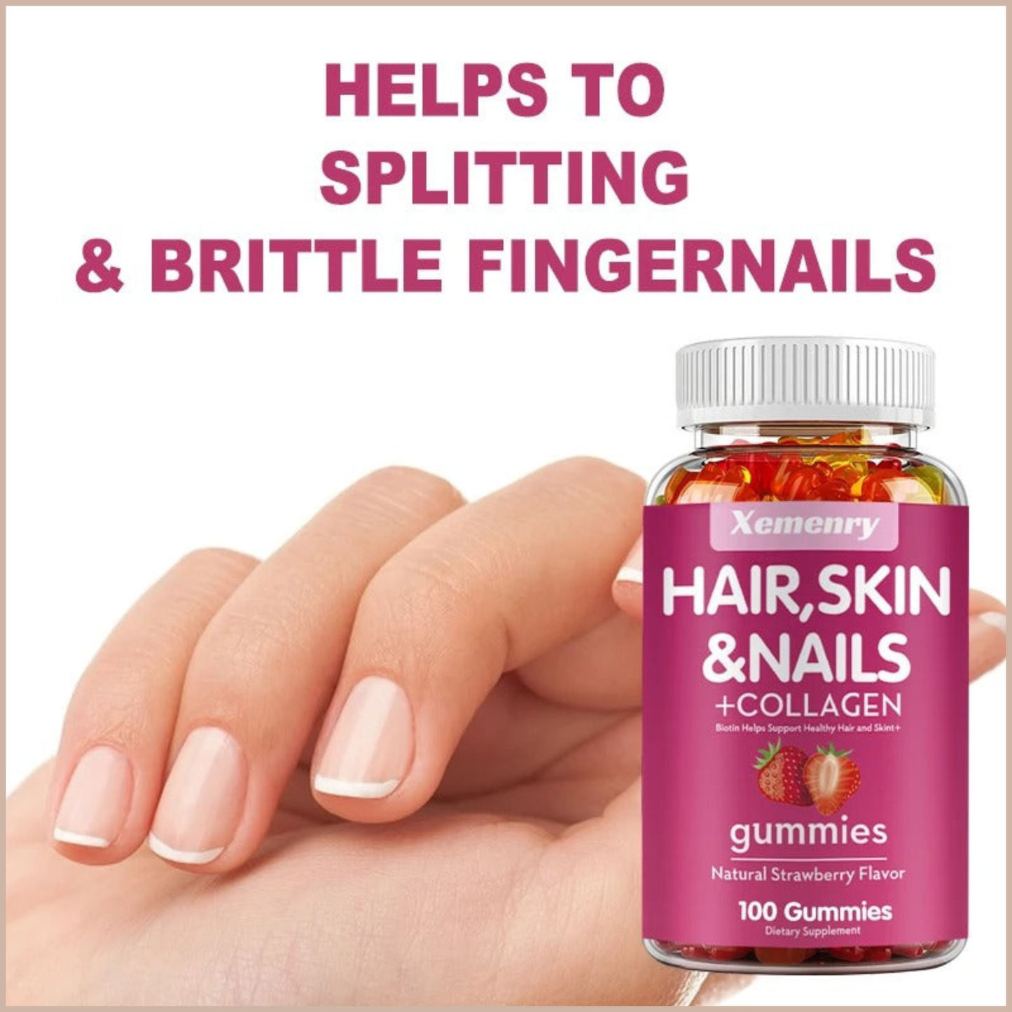 Natural Biotin Gummies – Hair, Skin, Nails & Collagen Support – Antioxidant Beauty Supplement – 100 Gummies