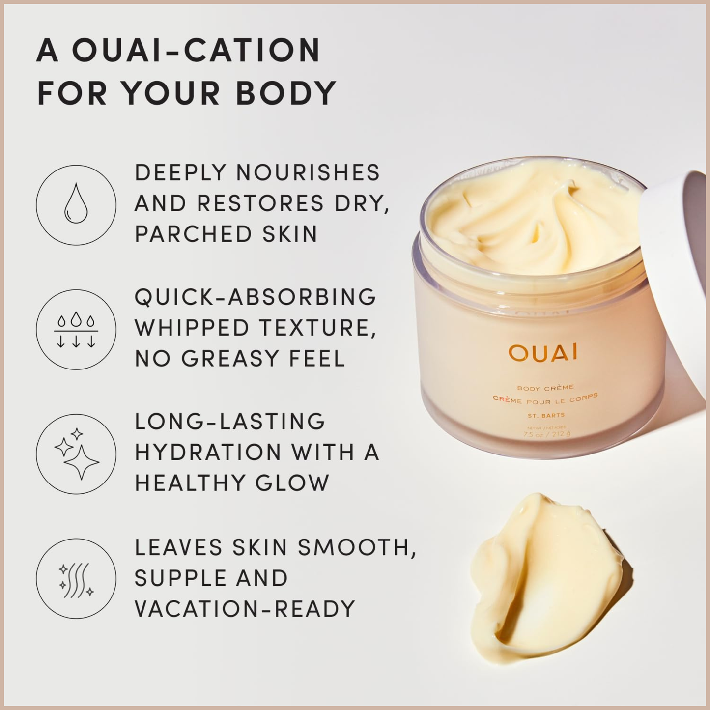 Body Cream, St. Barts – Hydrating Whipped Body Cream with Cupuaçu Butter, Coconut Oil & Squalane – 7.5 oz