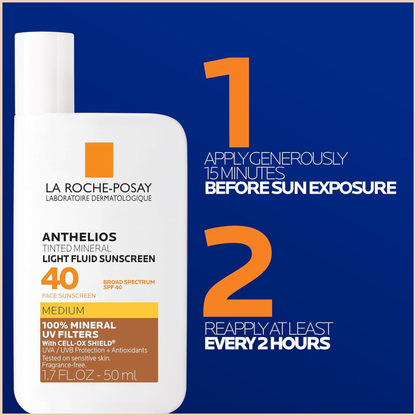 Anthelios Tinted Mineral Sunscreen SPF 40 – Ultra-Light Broad Spectrum Face Sunscreen with Titanium Dioxide & Zinc Oxide, Oil-Free Matte Finish - Medium