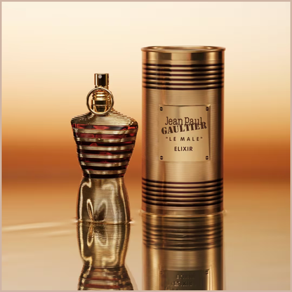 Le Male Elixir Parfum – Woody Aromatic Amber Fragrance with Lavender, Tonka Bean & Benzoin