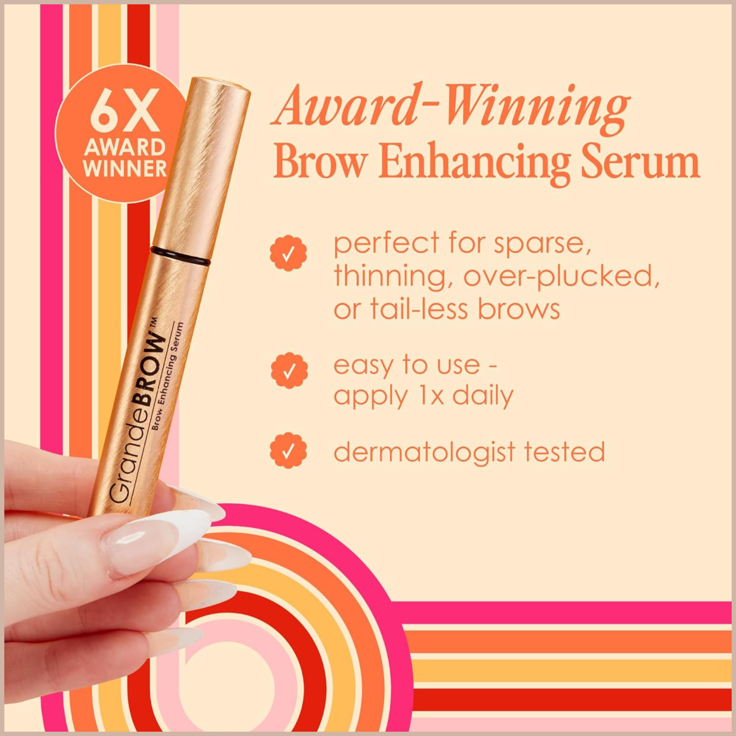 GrandeBROW Brow Enhancing Serum – Fuller, Bolder-Looking Eyebrow Serum with Vitamins, Peptides, Antioxidants & Amino Acids