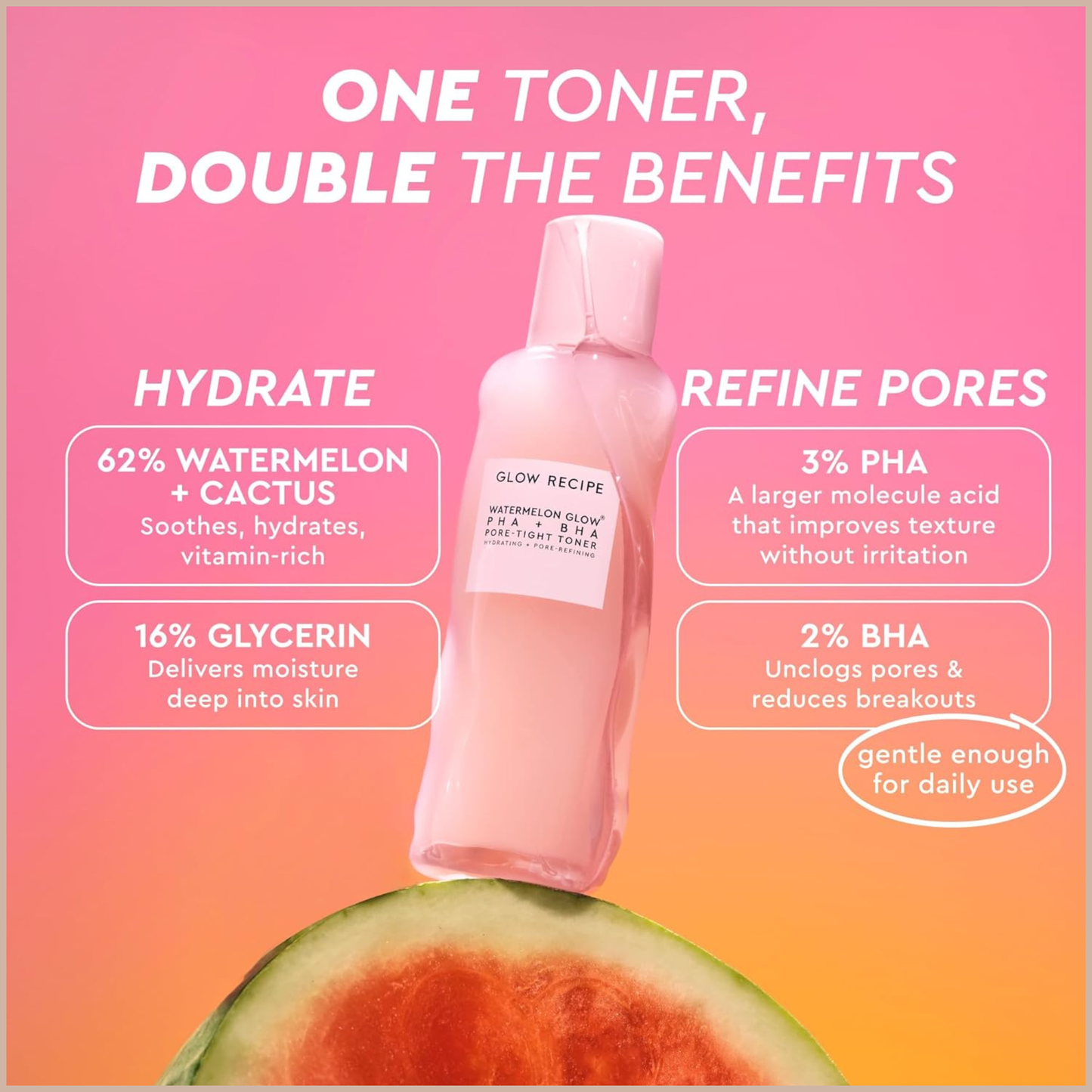 Glow Recipe PHA + BHA Face Toner – Watermelon Hydrating Exfoliating Toner for Pores & Smooth Skin – 150ml