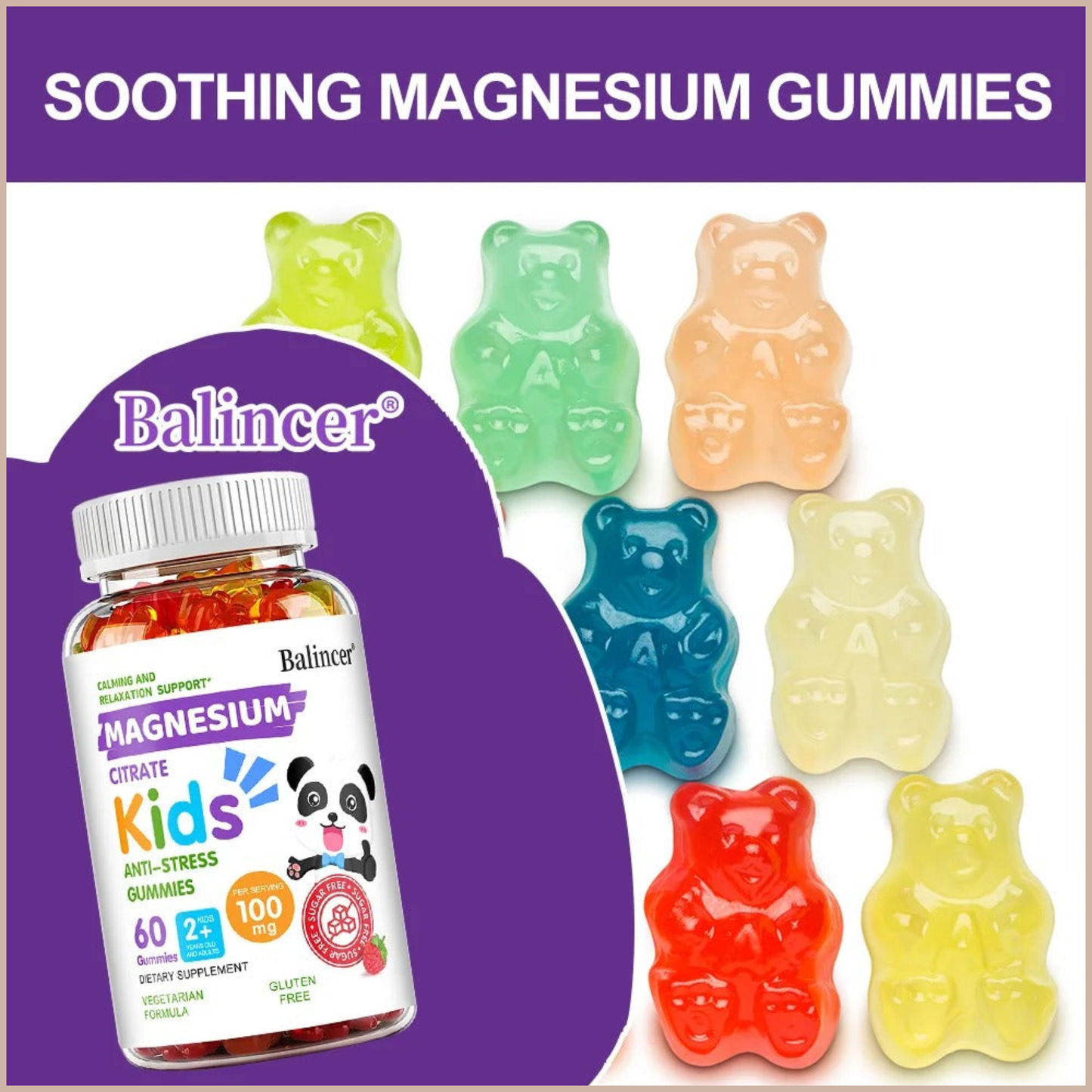 Magnesium Citrate Gummies – Calming, Sleep, Stress, Memory & Focus Support – Vegan Non-GMO Supplement