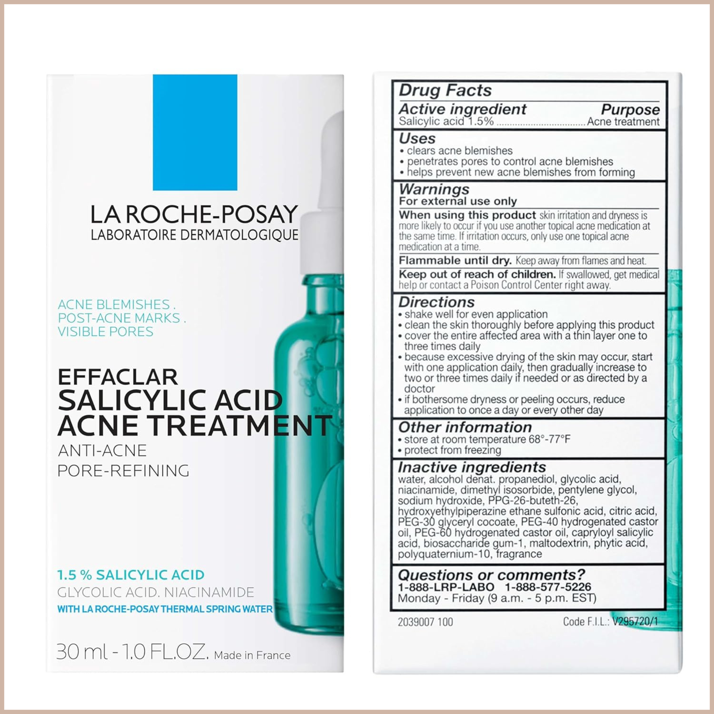 Effaclar 1.5% Salicylic Acid Serum – Acne Treatment Face Serum with Glycolic Acid, LHA & Niacinamide for Blackheads, Whiteheads, Pimples & Post-Acne Marks