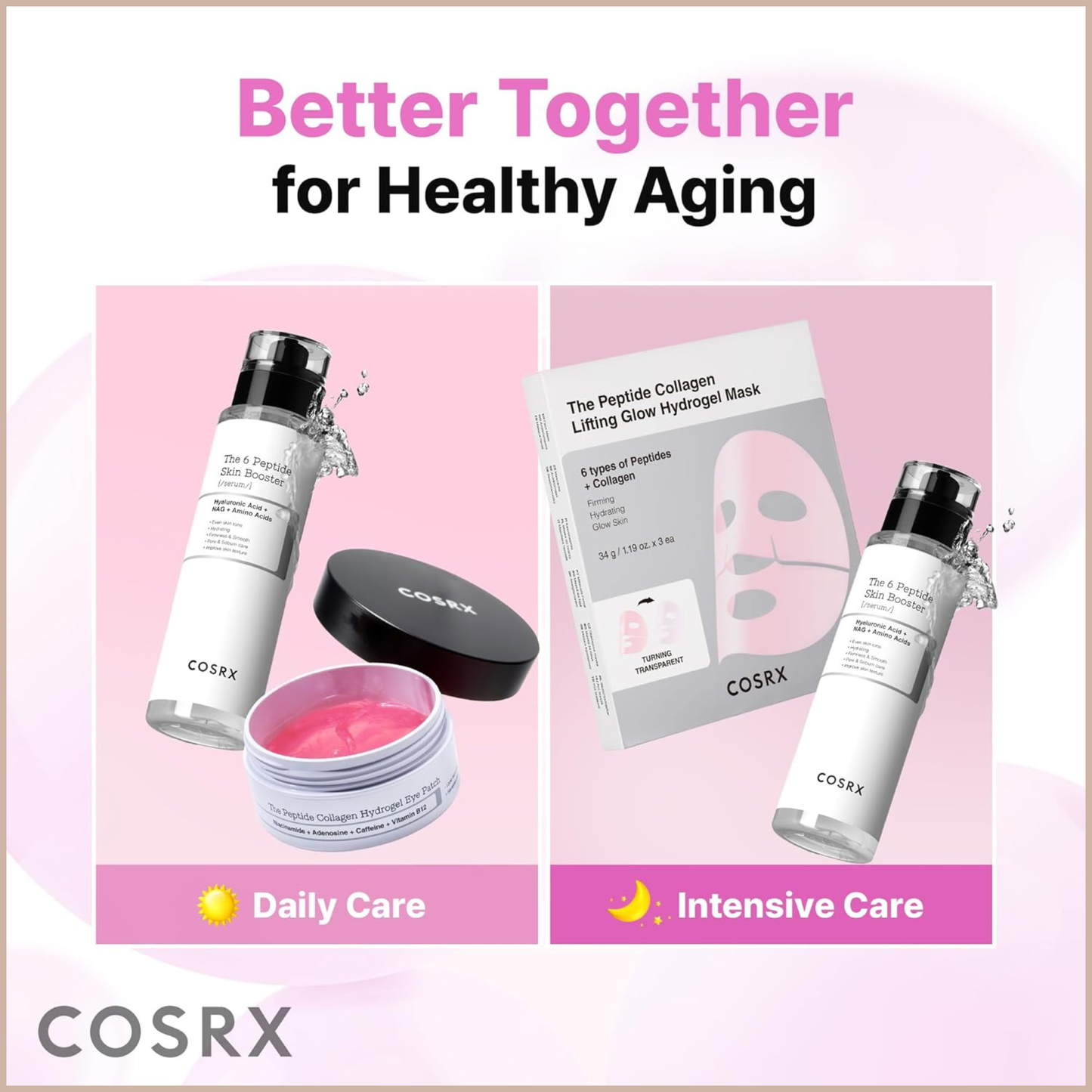 Pink Peptides Collagen Hydrogel Eye Patch – Cooling & Firming Under Eye Patches with 4 Peptides, Collagen & Caffeine – 60 Count
