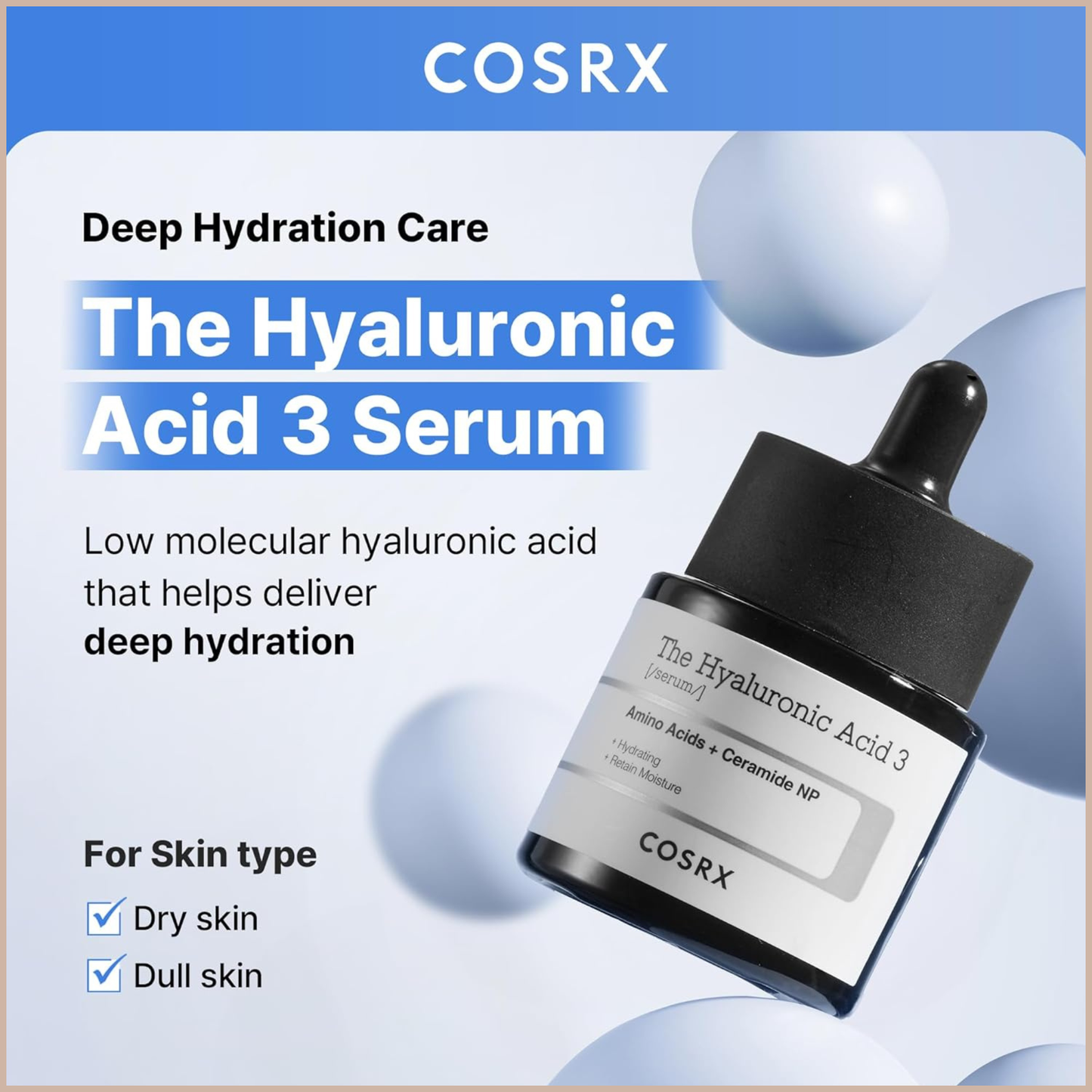 Pure Sodium Hyaluronic Acid 3% Serum – Hydrating Korean Face Serum with Ceramides & Natural Moisturizing Factors – 0.67 fl oz / 20ml