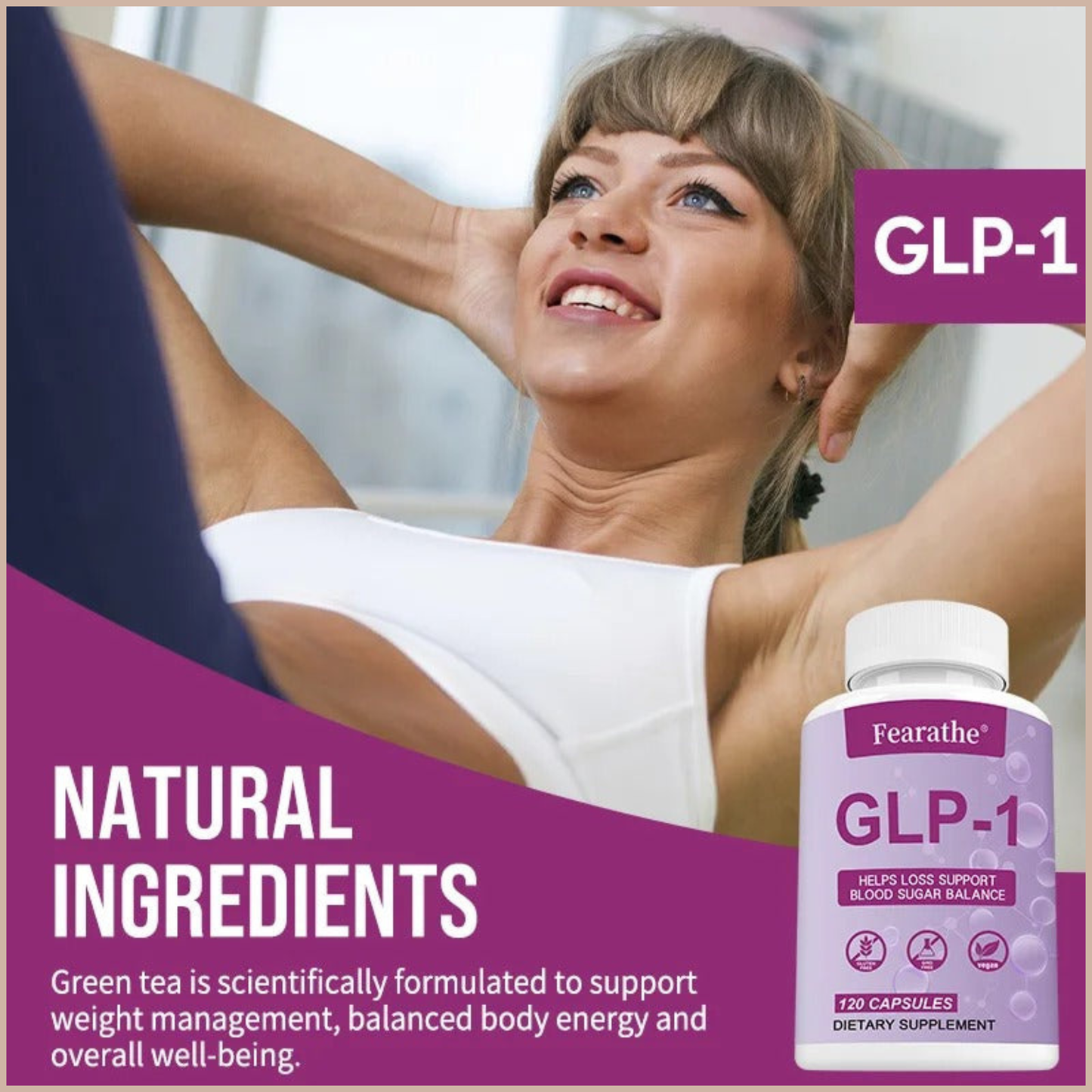 GLP-1 Support Supplement – Berberine, Green Tea & Cinnamon – Metabolism, Blood Sugar & Weight Management Support – 120 Capsules
