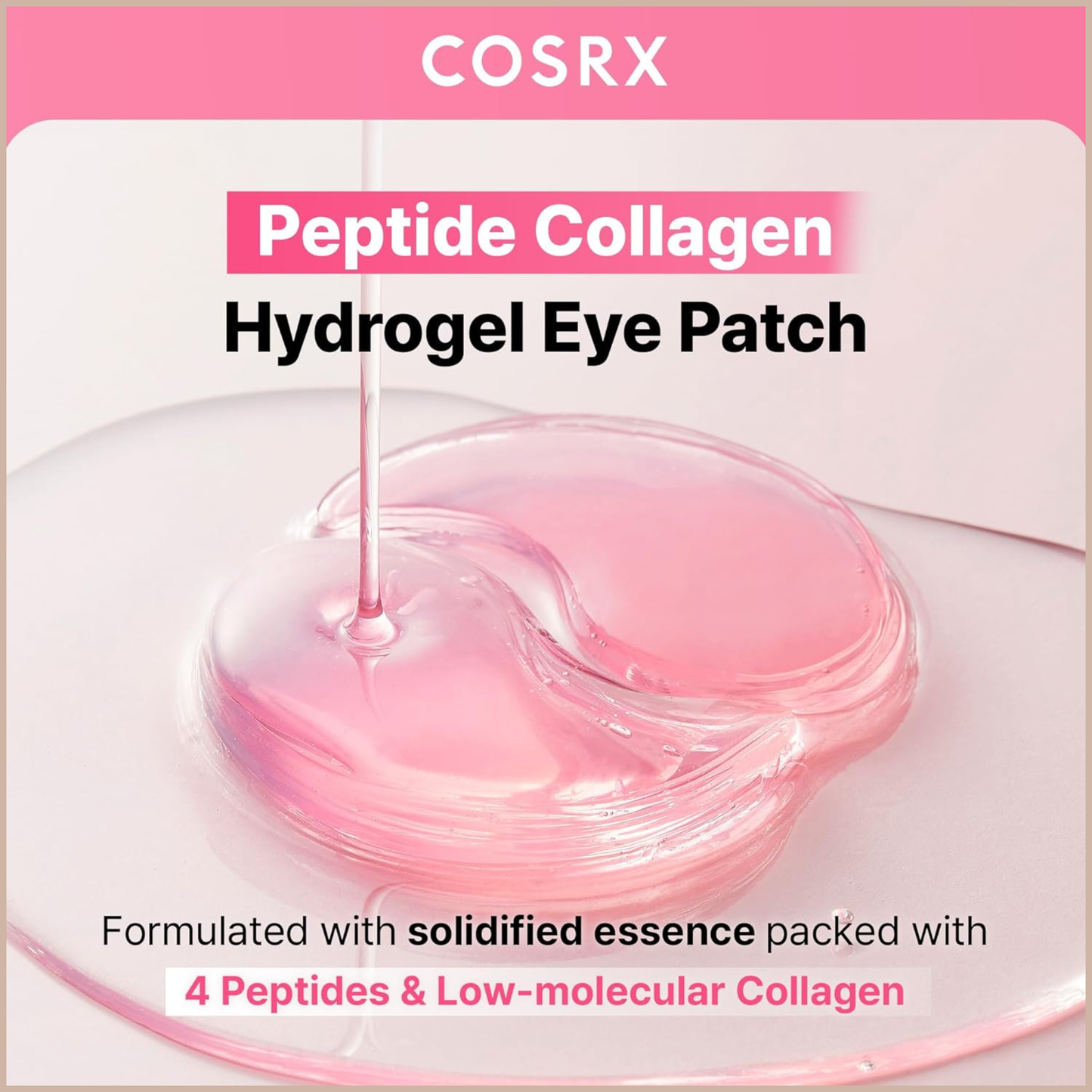 Pink Peptides Collagen Hydrogel Eye Patch – Cooling & Firming Under Eye Patches with 4 Peptides, Collagen & Caffeine – 60 Count