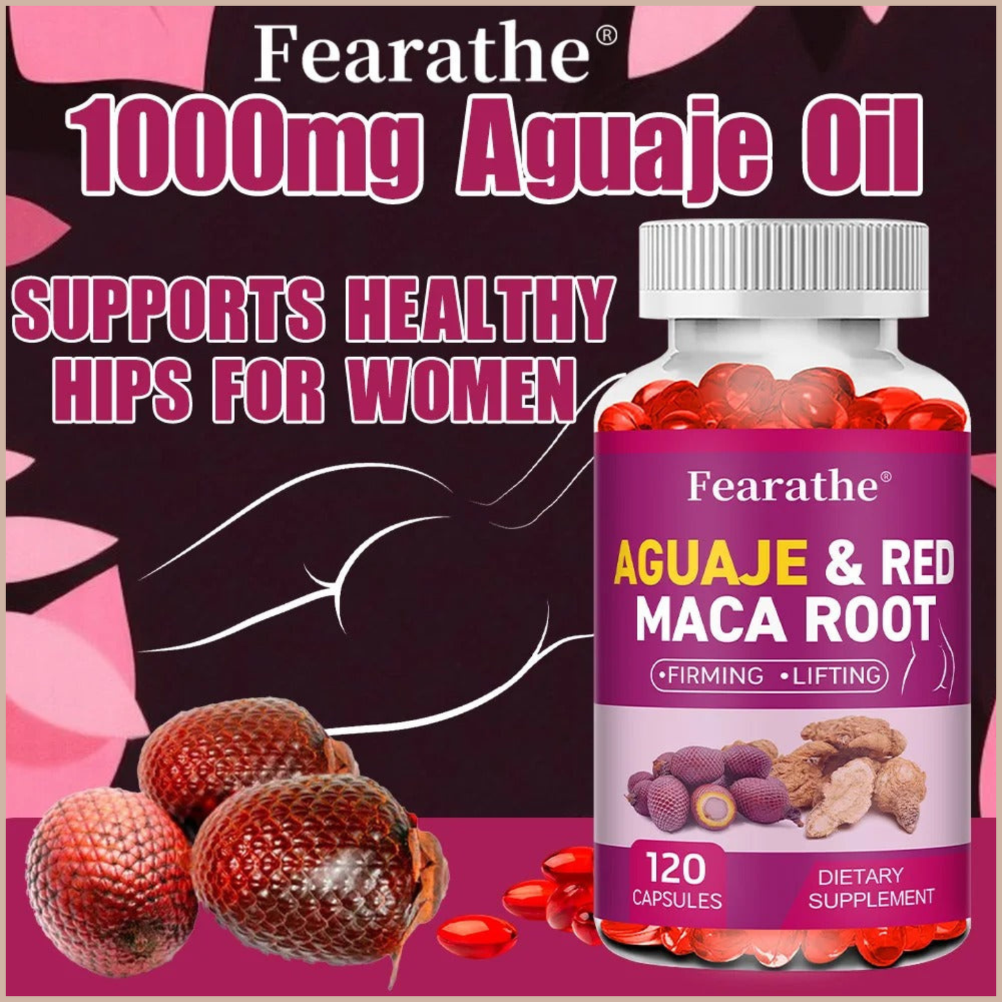 Organic Aguaje & Red Maca Root Capsules – Women’s Wellness, Body Balance, Energy & Immune Support – 120 Count