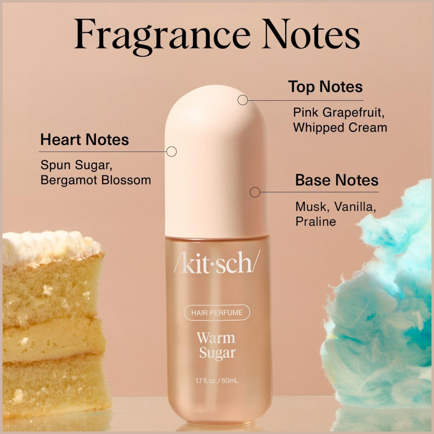 Hair Perfume for Women – Warm Sugar Hair & Body Mist with Patented Odor-Eliminating Technology – Pink Grapefruit, Spun Sugar & Vanilla Scent – 50ml