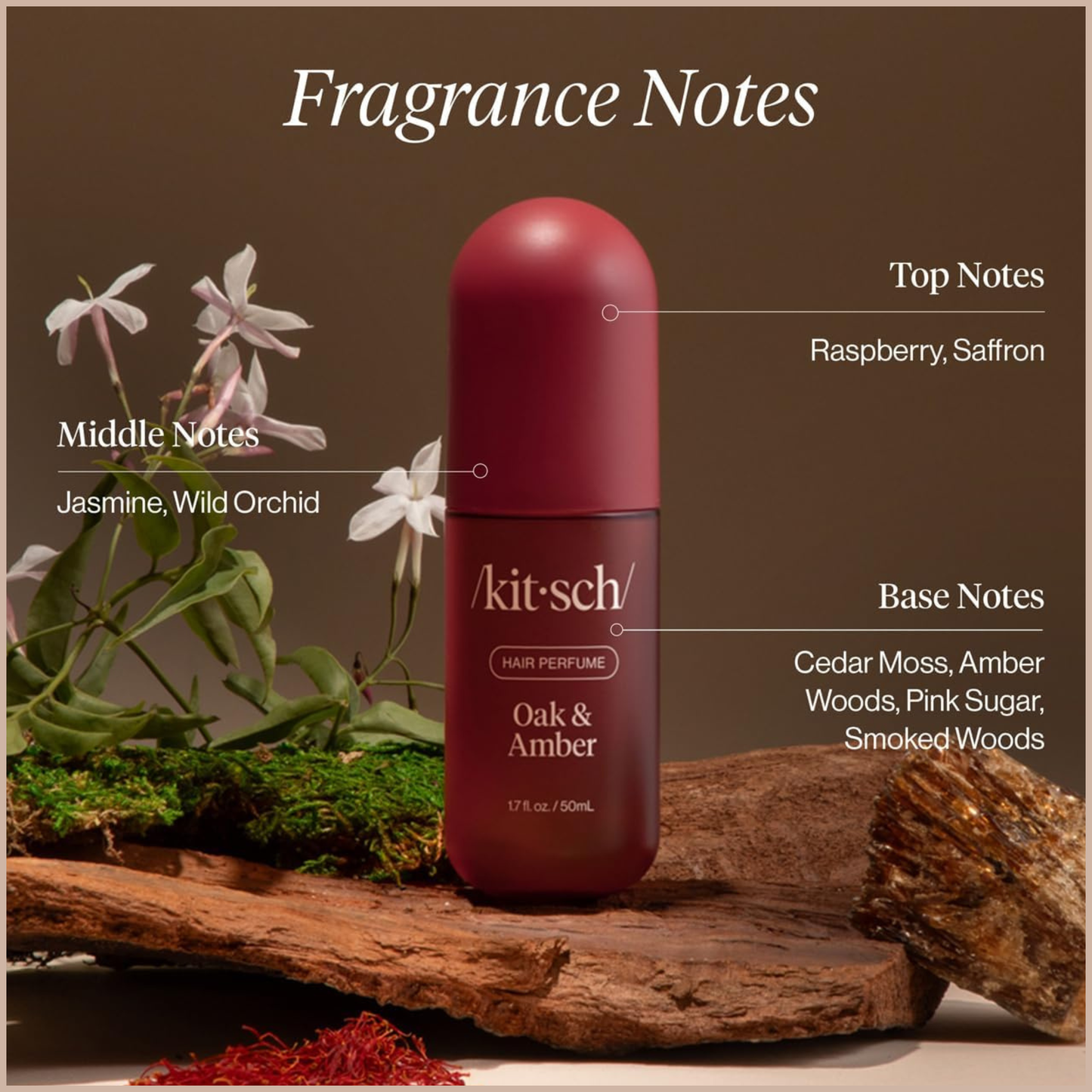 Hair Perfume for Women – Oak & Amber Hair & Body Mist with Patented Odor-Eliminating Technology – Berries, Jasmine, Oak & Amber – 50ml