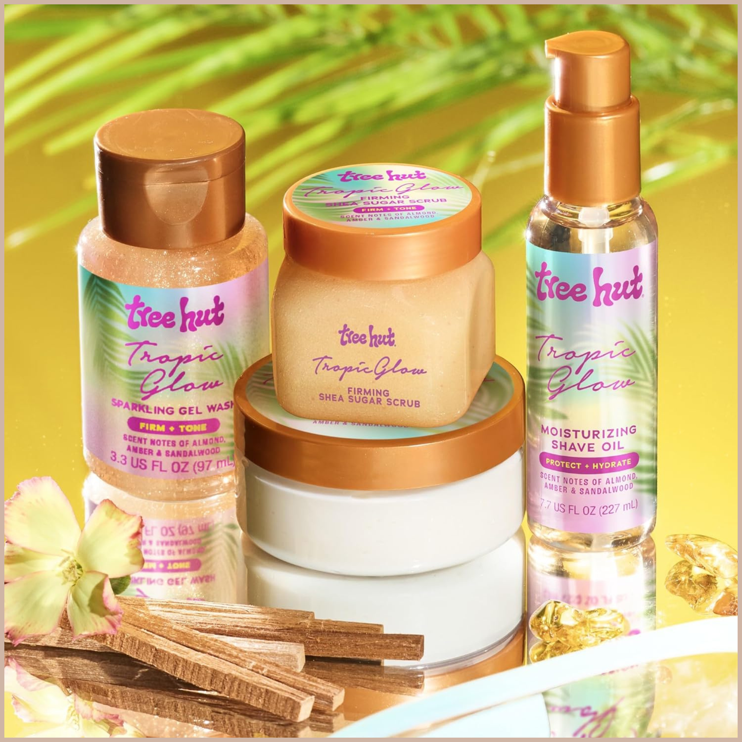 Tropic Glow Everything Shower Gift Set – 4-Piece Self-Care Body Care Set with Scrub, Body Wash, Shave Oil & Body Butter