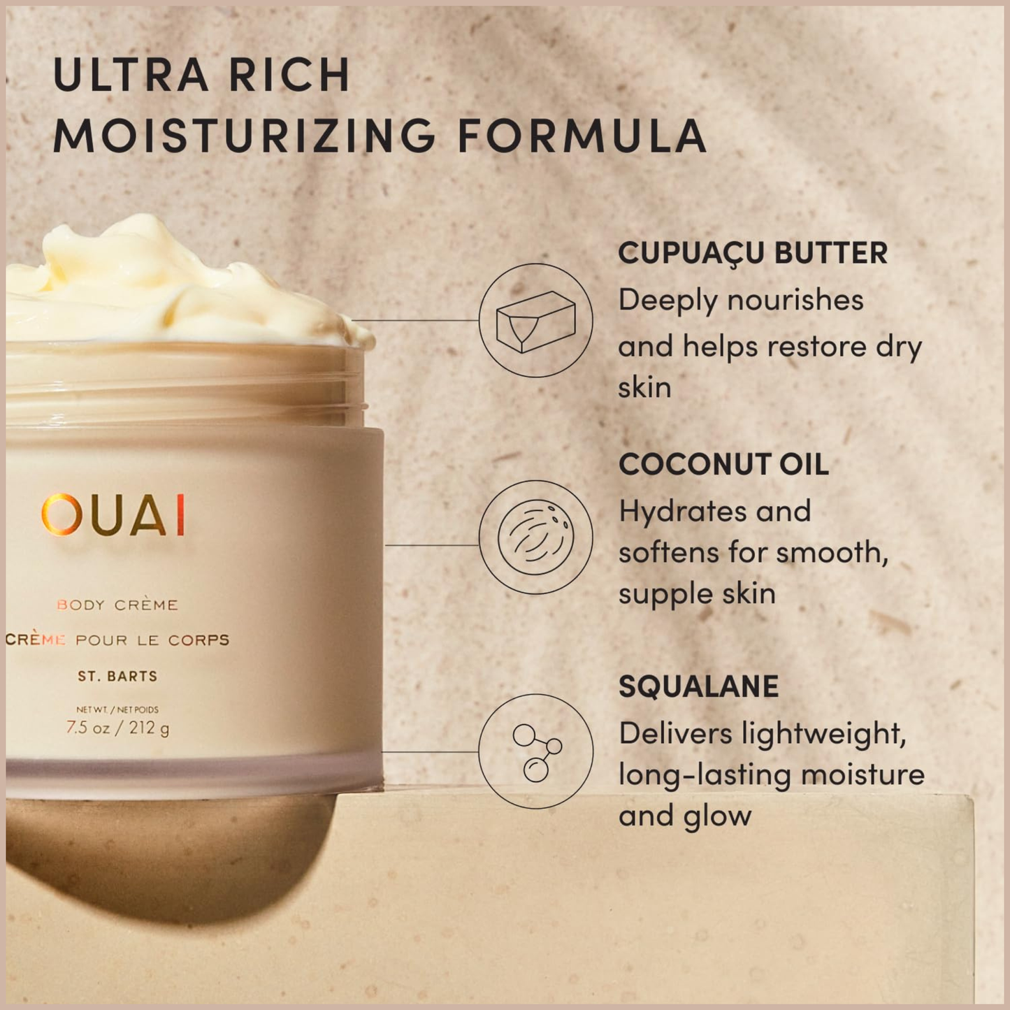 Body Cream, St. Barts – Hydrating Whipped Body Cream with Cupuaçu Butter, Coconut Oil & Squalane – 7.5 oz