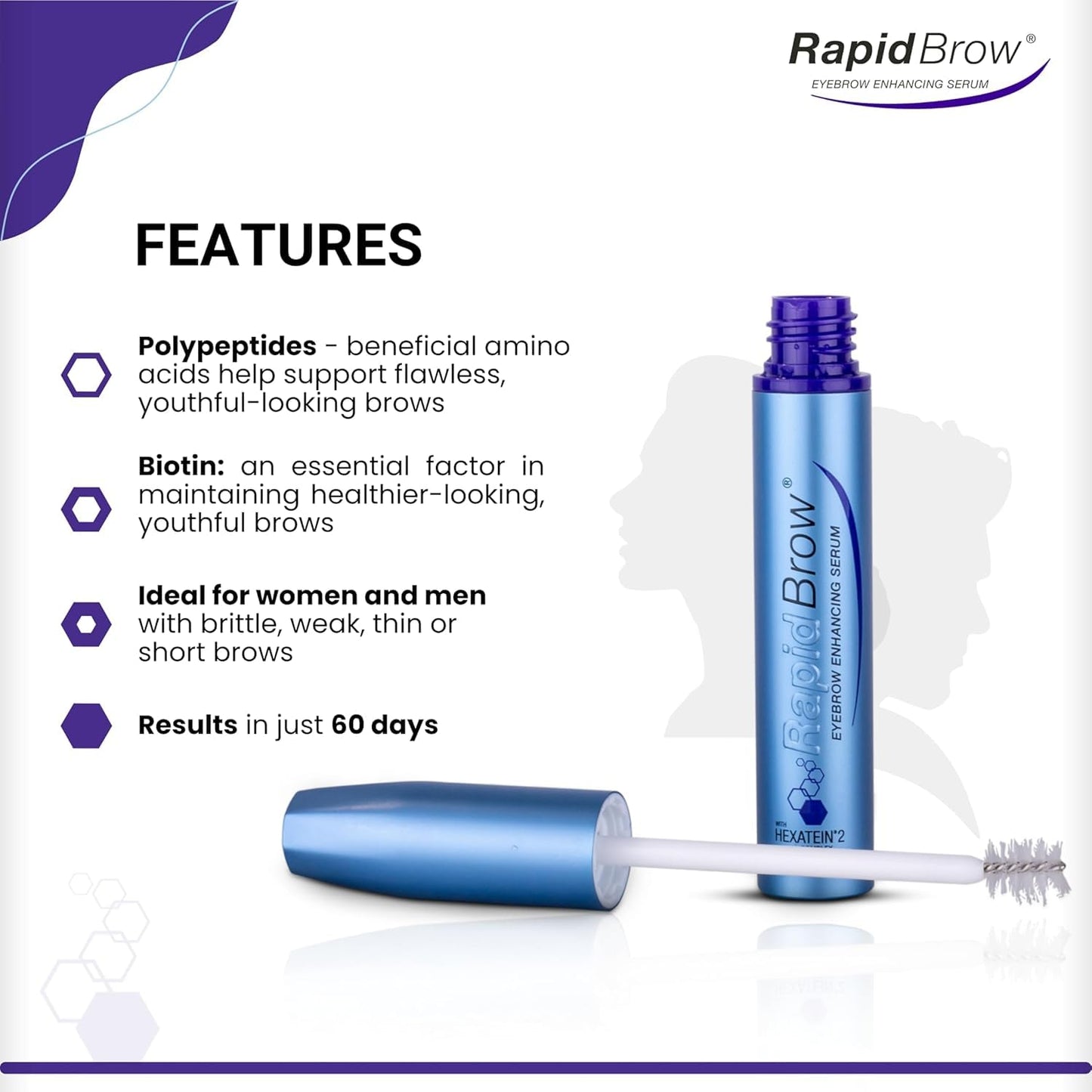 RapidBrow Eyebrow Enhancing Serum – Hydrating Brow Serum for Visibly Thicker-Looking Brows with HEXATEIN 2 Complex – 3ml