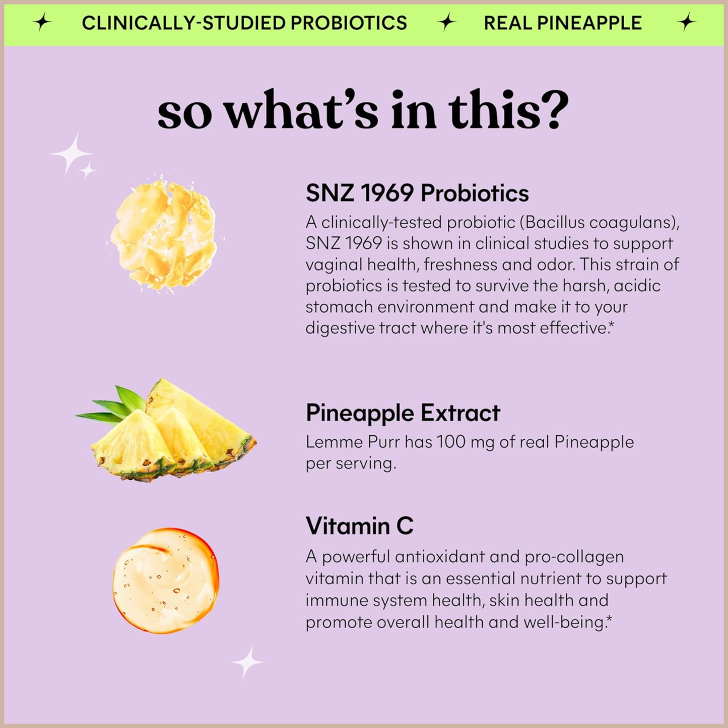 Lemme Purr Vaginal Probiotic Gummies – pH Balance, Healthy Odor, Flora & Immune Support – Pineapple Flavor – 60 Count