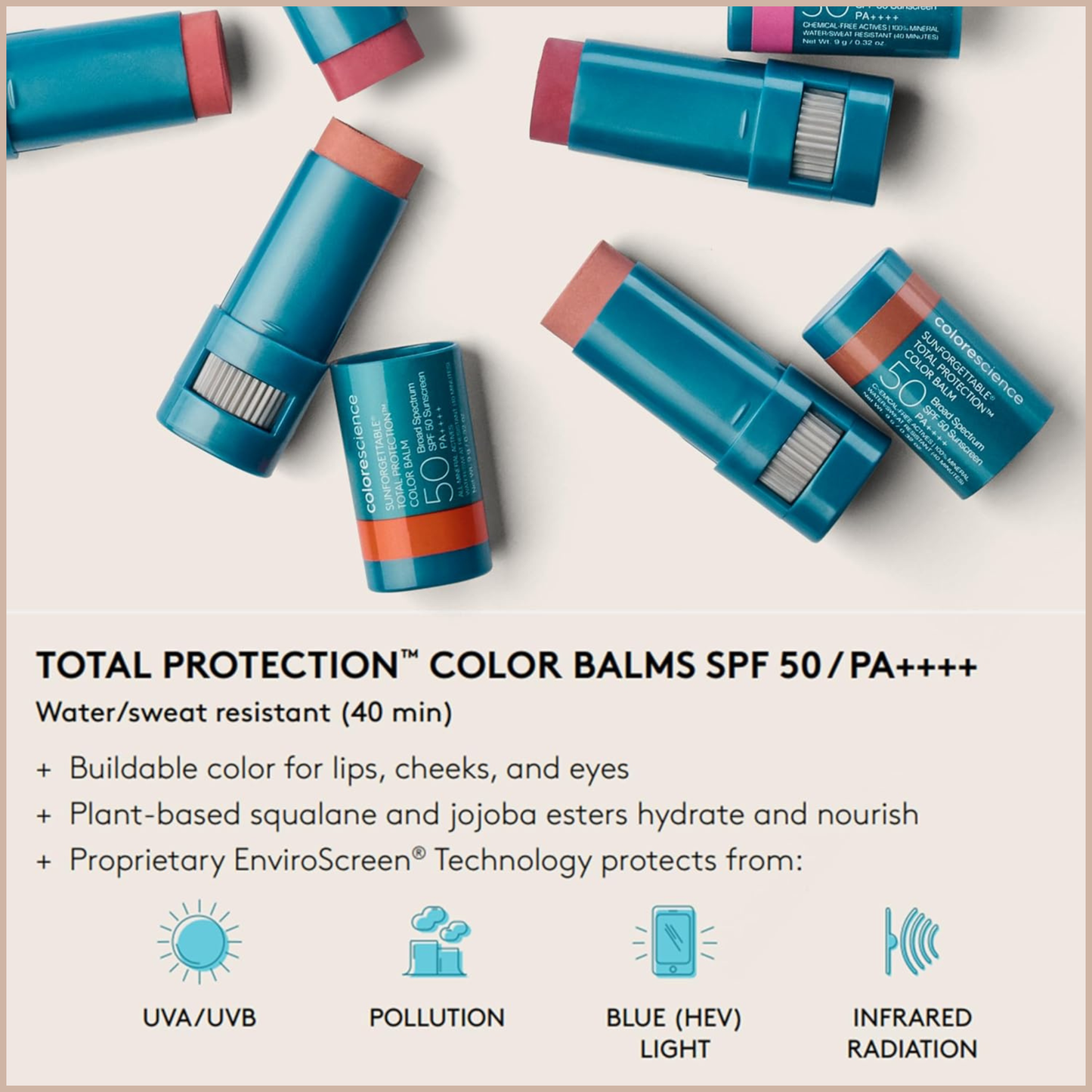 Sunforgettable Total Protection Color Balm SPF 50 – Mineral Broad Spectrum Lip & Cheek Balm with Buildable Color – Bronze