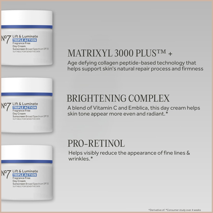 Lift & Luminate Triple Action Face Cream SPF 30 – Fragrance-Free Anti-Aging Day Moisturizer with Collagen Peptides & Brightening Complex – 1.69 oz