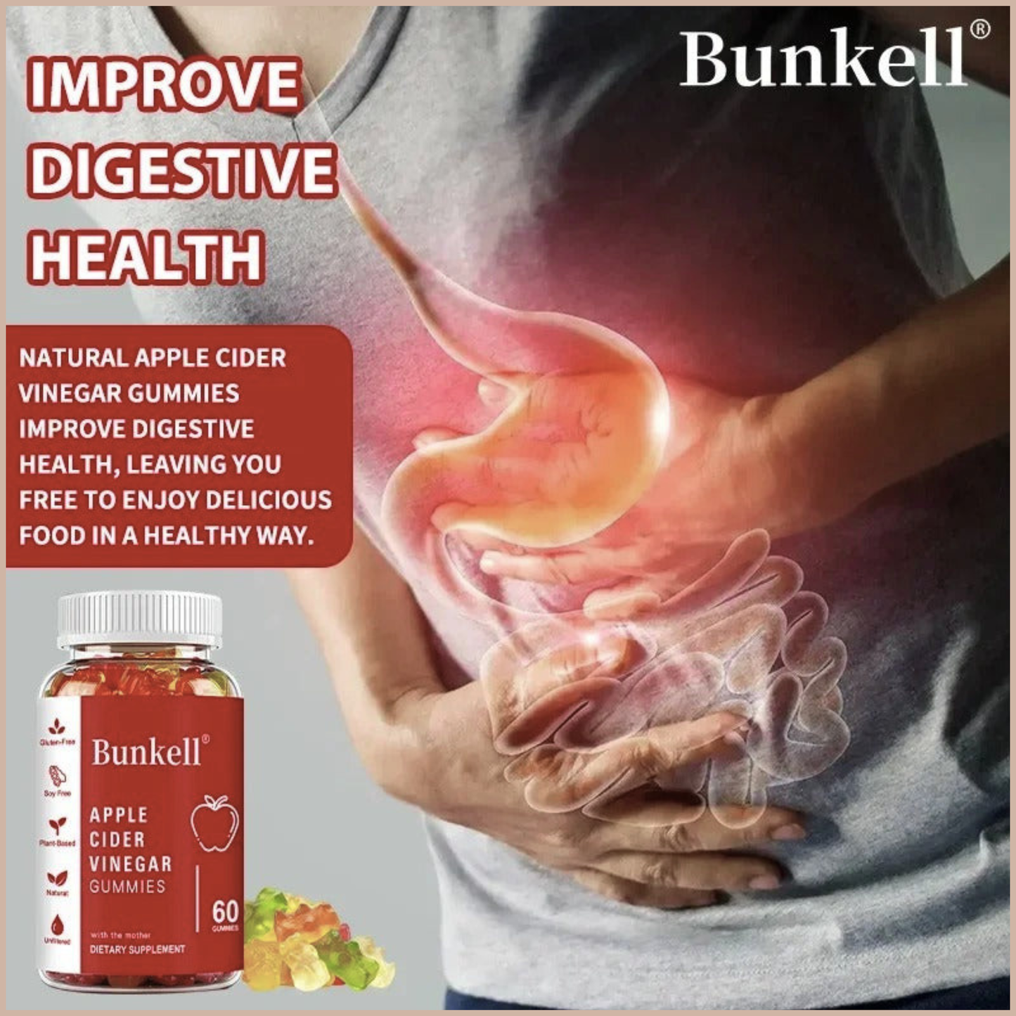 Apple Cider Vinegar Gummies – Weight Management, Digestion & Immunity Support – Vitamin B12, Gluten Free, Non-GMO