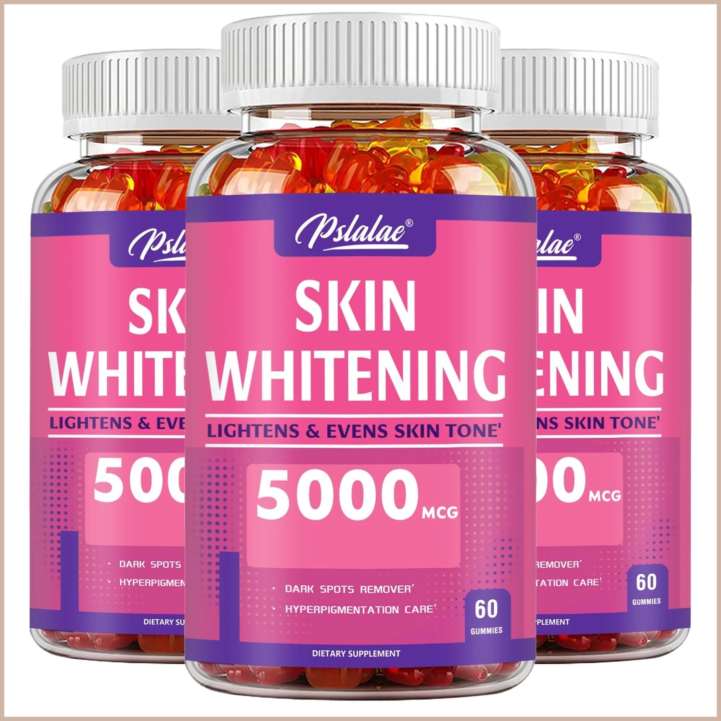 Skin Brightening Gummies – Tone, Antioxidant & Anti-Aging Support – L-Glutathione, Lemon & Cinnamon – 60 Gummies