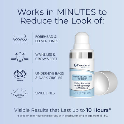 Plexaderm Rapid Reduction Eye Serum – Temporary Under-Eye Smoothing Serum for Bags, Fine Lines, Wrinkles, Dark Circles & Crow’s Feet – Pump