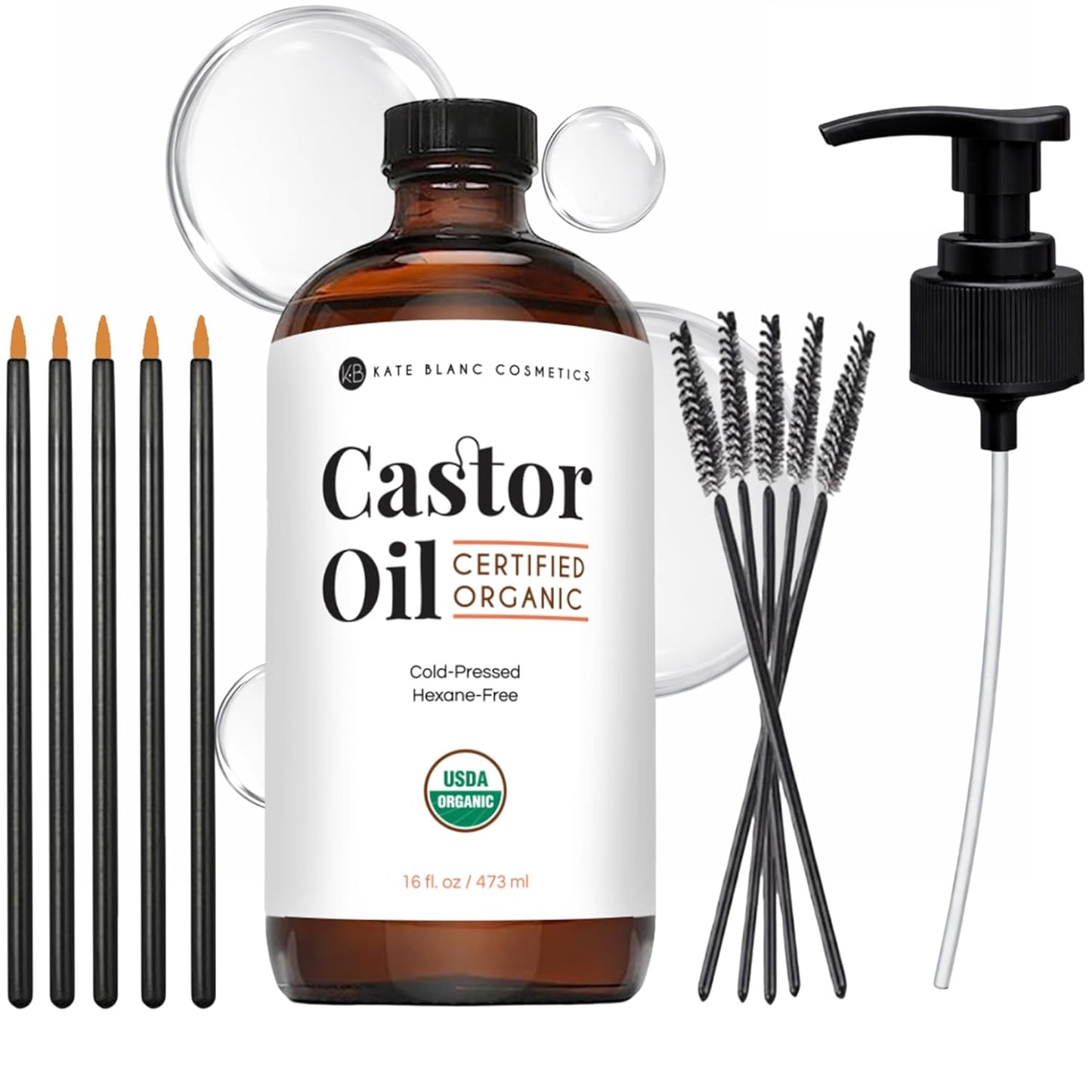 Organic Castor Oil for Hair, Skin & Face – 100% Pure Cold-Pressed Hexane-Free Castor Oil for Eyelashes, Eyebrows, Hair & Skin – 16 oz Glass Bottle